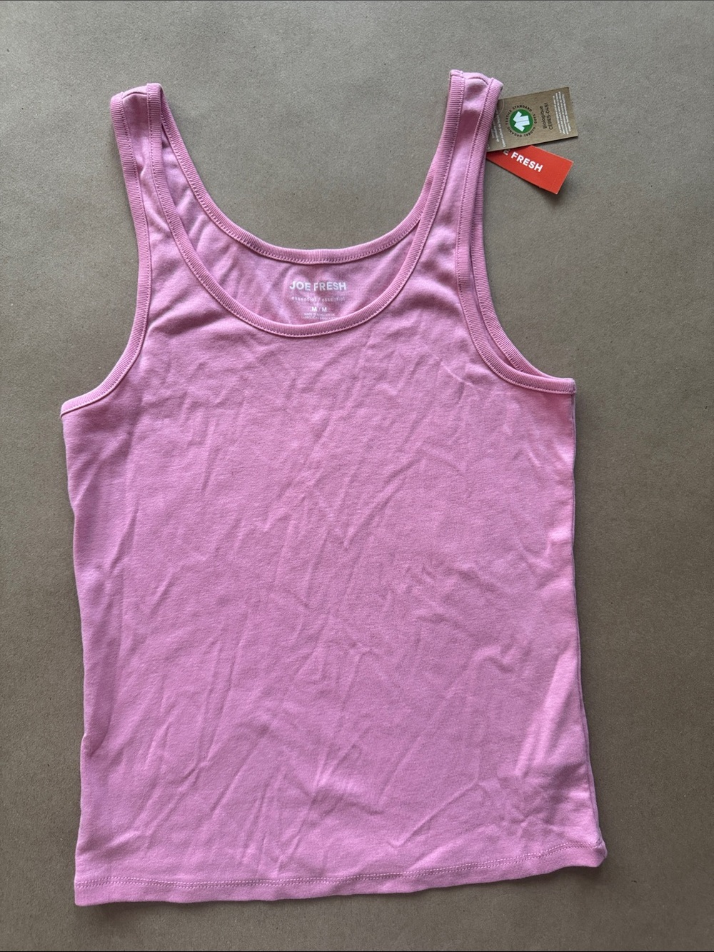 100% Organic Cotton M NWT Joe Fresh Light Pink Ribbed Tank Top - Scoop Neck